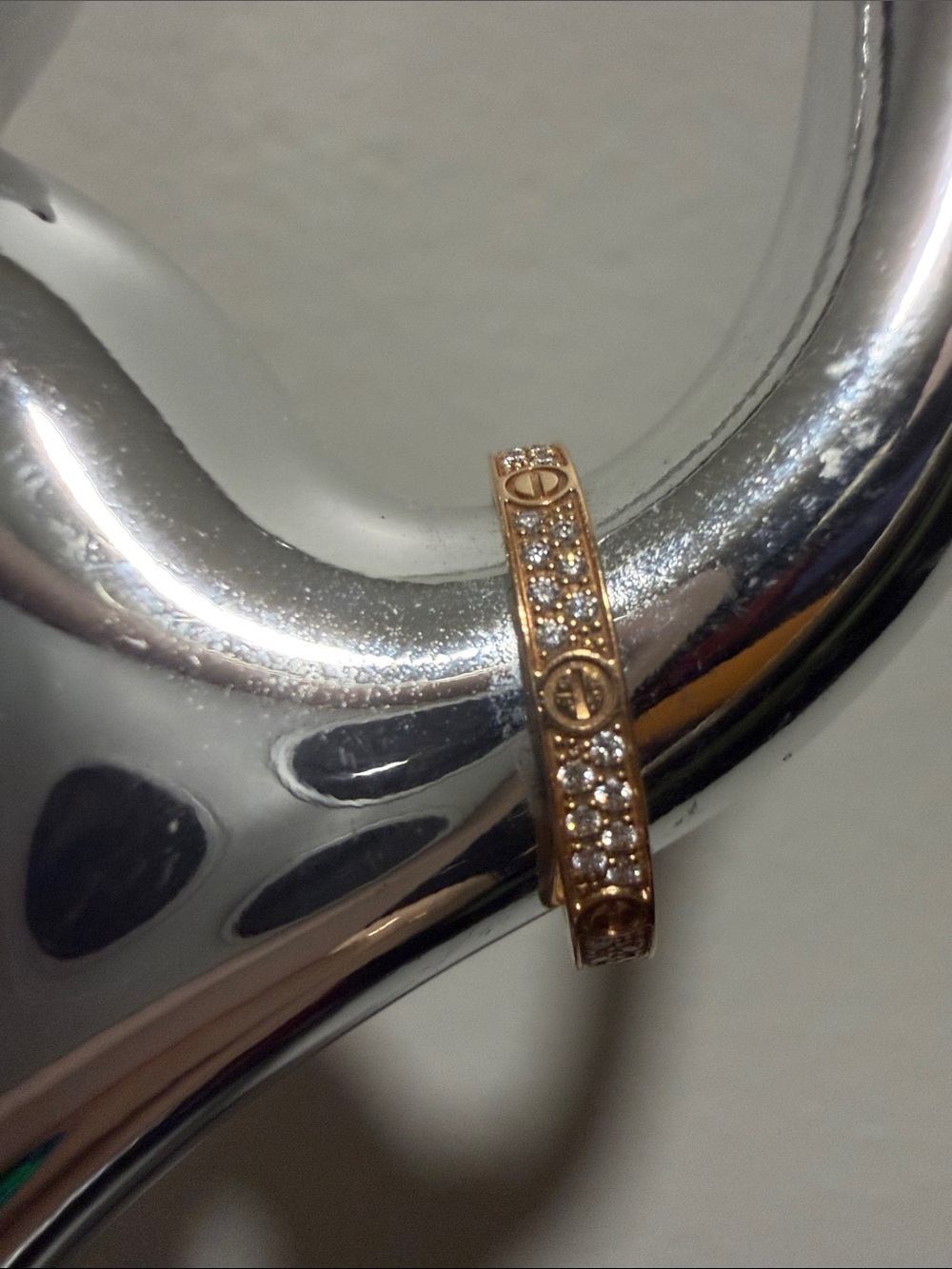 Cartier LOVE 18K Pink Gold Diamond 2.6mm Paved Band Ring 50 5.25 - Picture 5 of 10